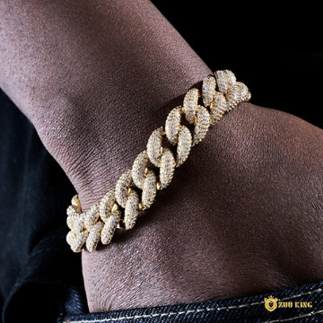 15mm 5-row Iced Cuban Bracelet In 18k Gold ZUU KING